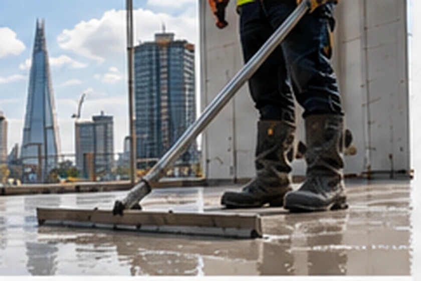 Screed being levelled on a floor